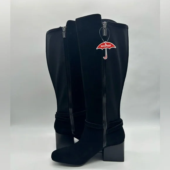 Blondo Twyla Waterproof Tall Boots Black Suede Size 9M Block Heel New In Box - Picture 8 of 13